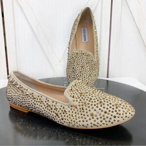 Steve Madden Graanite Studded Loafer Flats Beige Gold 7